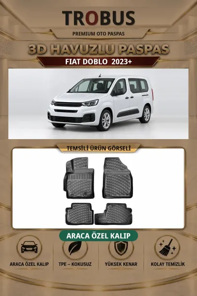 Fiat Doblo 2023+ Arka Koltuklu Araca Özel 3D Havuzlu Paspas Siyah - Sahler