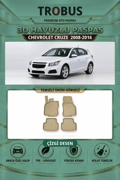 Chevrolet Cruze 2008-2016 Çizgi Desen 3D Havuzlu Paspas Takımı Bej
