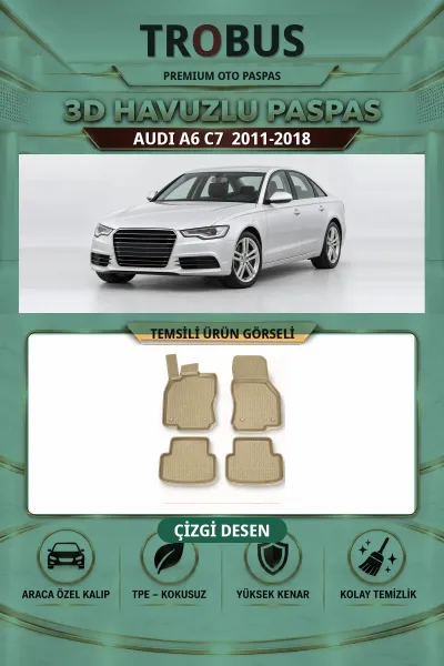 Audi A6 C7 2011-2018 Çizgi Desen 3D Havuzlu Paspas Takımı Bej