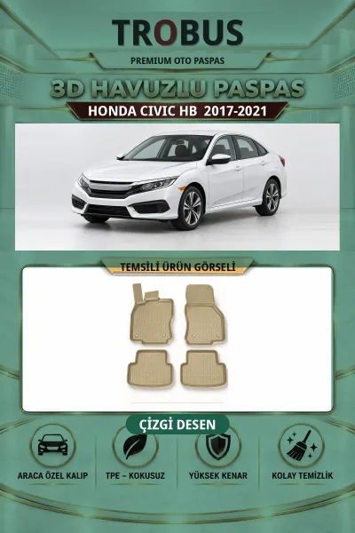 Honda Civic HB 2017-2021 Çizgi Desen 3D Havuzlu Paspas Takımı Bej