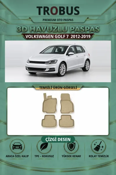 Volkswagen Golf 7 2012-2019 Çizgi Desen 3D Havuzlu Paspas Takımı Bej