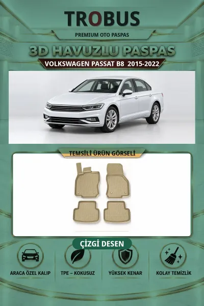 Volkswagen Passat B8 2015-2022 Çizgi Desen 3D Havuzlu Paspas Takımı Bej