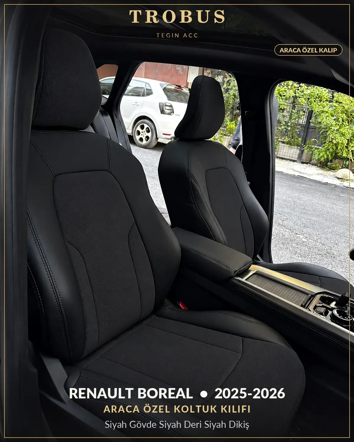 Renault Boreal 2025-2026 Araca Özel Koltuk Kılıfı Siyah Gövde Siyah Deri Siyah Dikiş (1)