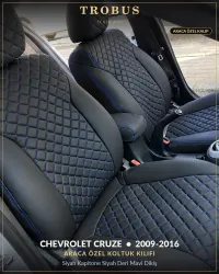 Siyah Kapitone Siyah Deri Mavi Dikiş