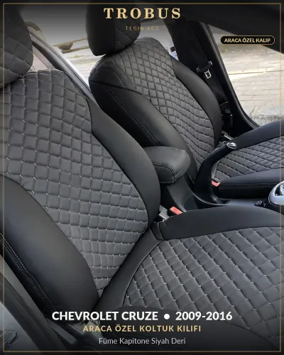 Chevrolet Cruze 2009-2016 Araca Özel Koltuk Kılıfı Füme Kapitone Siyah Deri