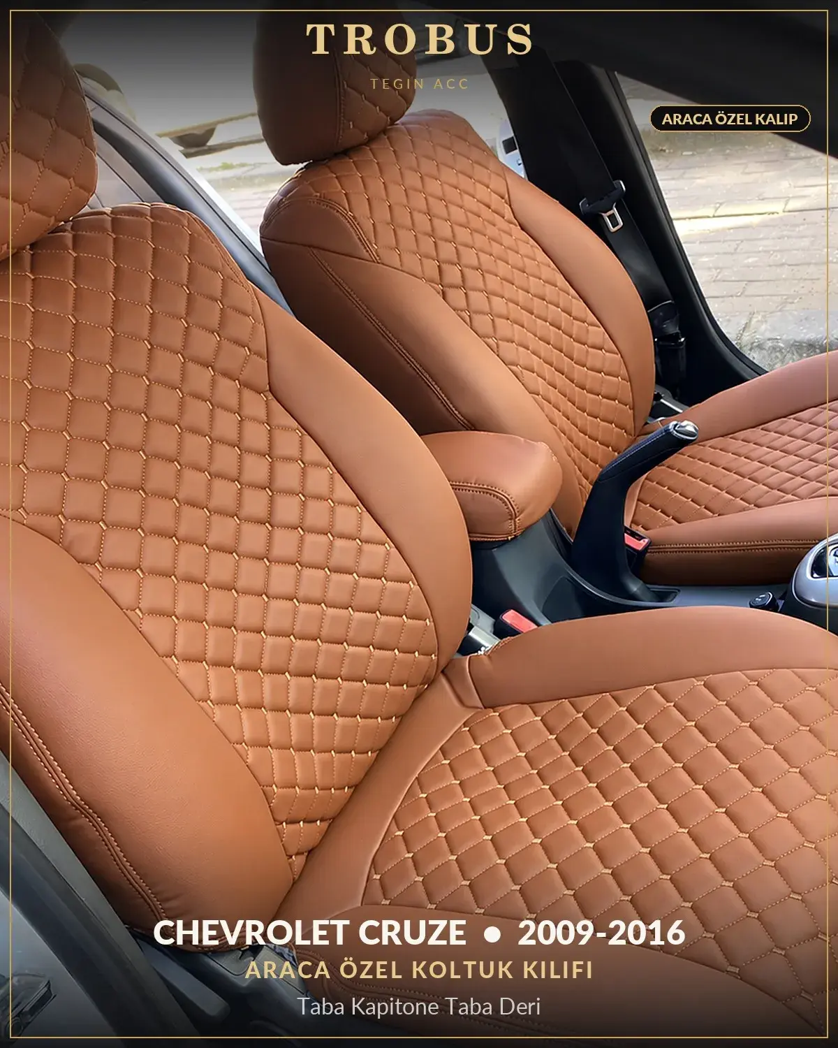 Chevrolet Cruze 2009-2016 Araca Özel Koltuk Kılıfı Taba Kapitone Taba Deri (1)