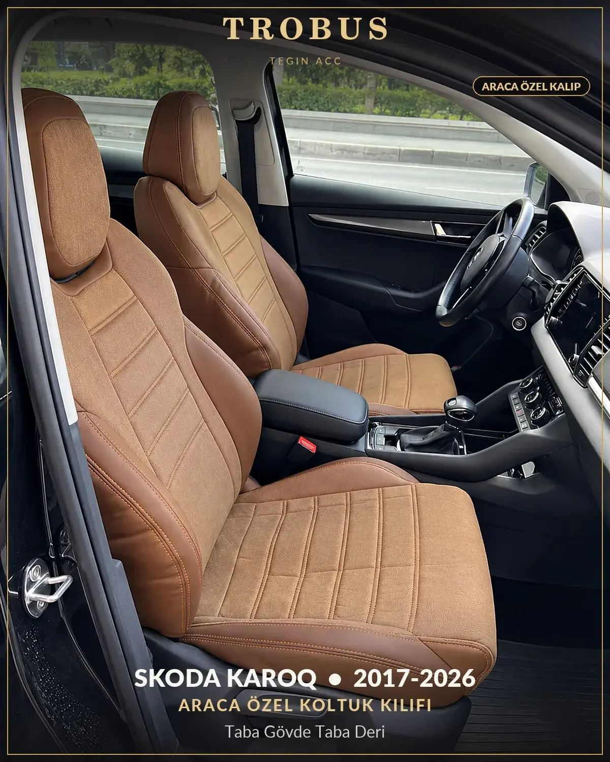 Skoda Karoq 2017-2026 Araca Özel Koltuk Kılıfı Taba Gövde Taba Deri (1)