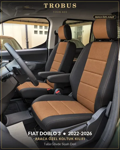 Fiat Doblo 3 2022-2026 Araca Özel Koltuk Kılıfı Taba Gövde Siyah Deri