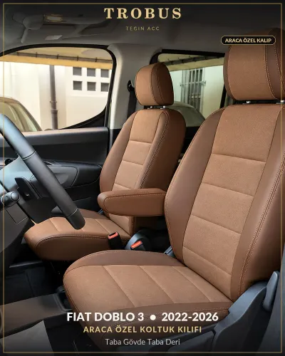 Fiat Doblo 3 2022-2026 Araca Özel Koltuk Kılıfı Taba Gövde Taba Deri