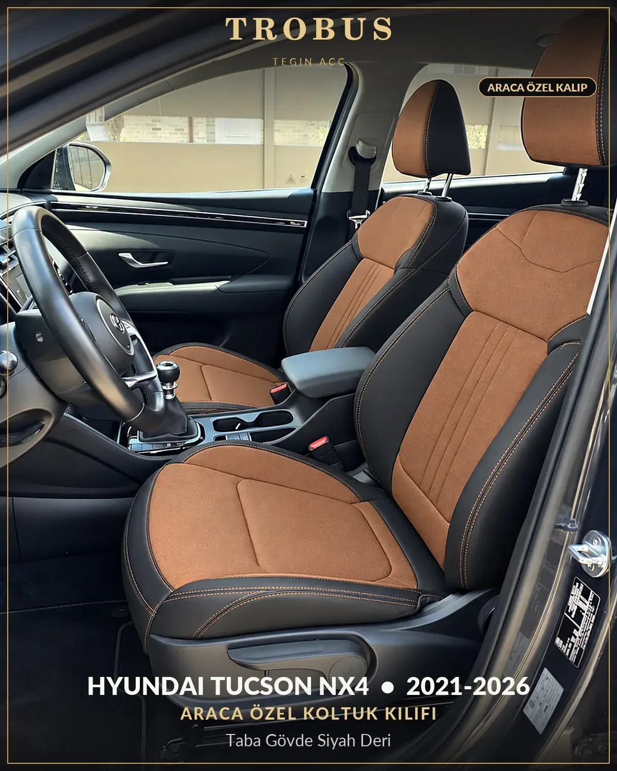 Hyundai Tucson NX4 2021-2026 Araca Özel Koltuk Kılıfı Taba Gövde Siyah Deri (1)