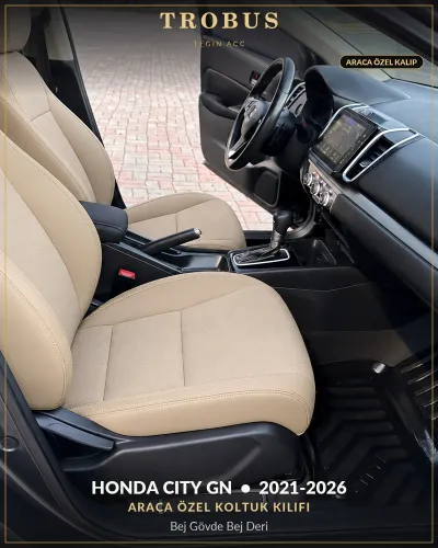 Honda City GN 2021-2026 Araca Özel Koltuk Kılıfı Bej Gövde Bej Deri
