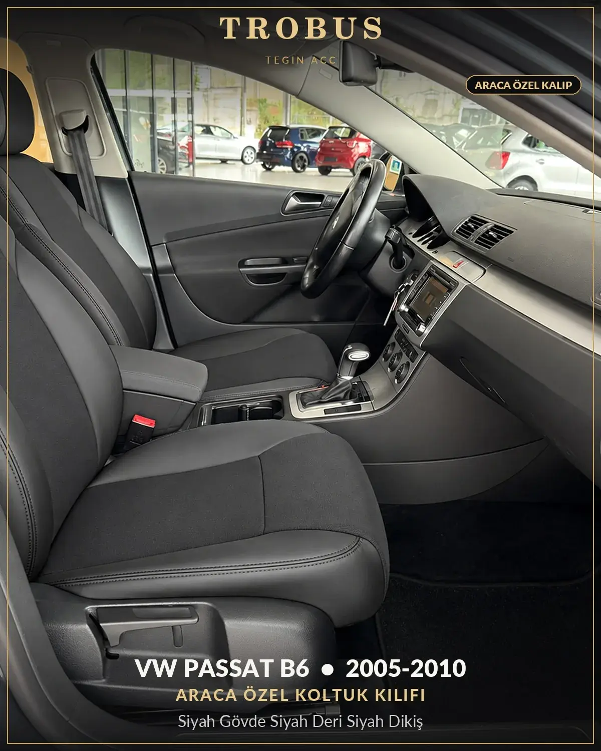 Volkswagen Passat B6 2005-2010 Araca Özel Koltuk Kılıfı Siyah Gövde Siyah Deri Siyah Dikiş (1)