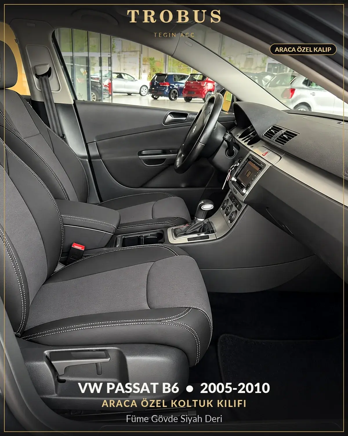 Volkswagen Passat B6 2005-2010 Araca Özel Koltuk Kılıfı Füme Gövde Siyah Deri (1)