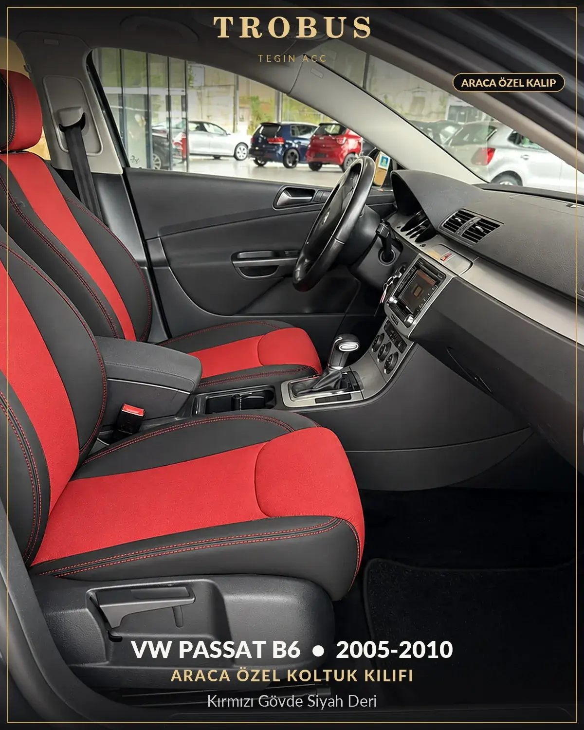 Volkswagen Passat B6 2005-2010 Araca Özel Koltuk Kılıfı Kırmızı Gövde Siyah Deri (1)