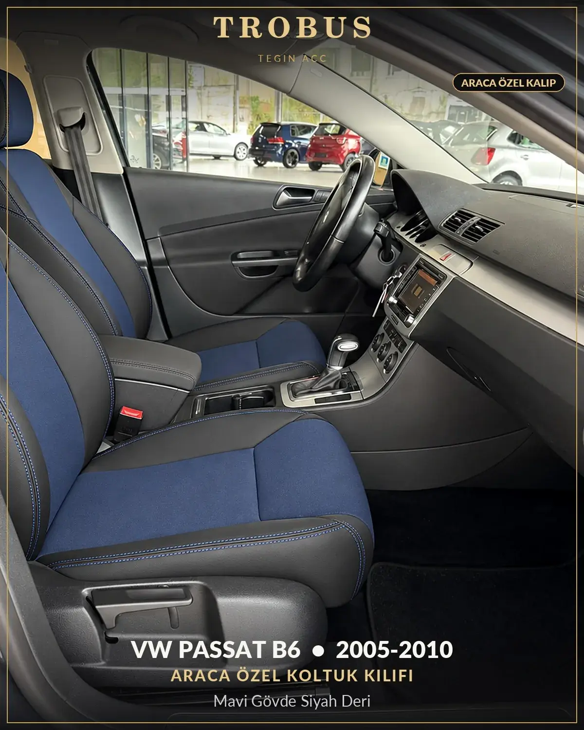 Volkswagen Passat B6 2005-2010 Araca Özel Koltuk Kılıfı Mavi Gövde Siyah Deri (1)