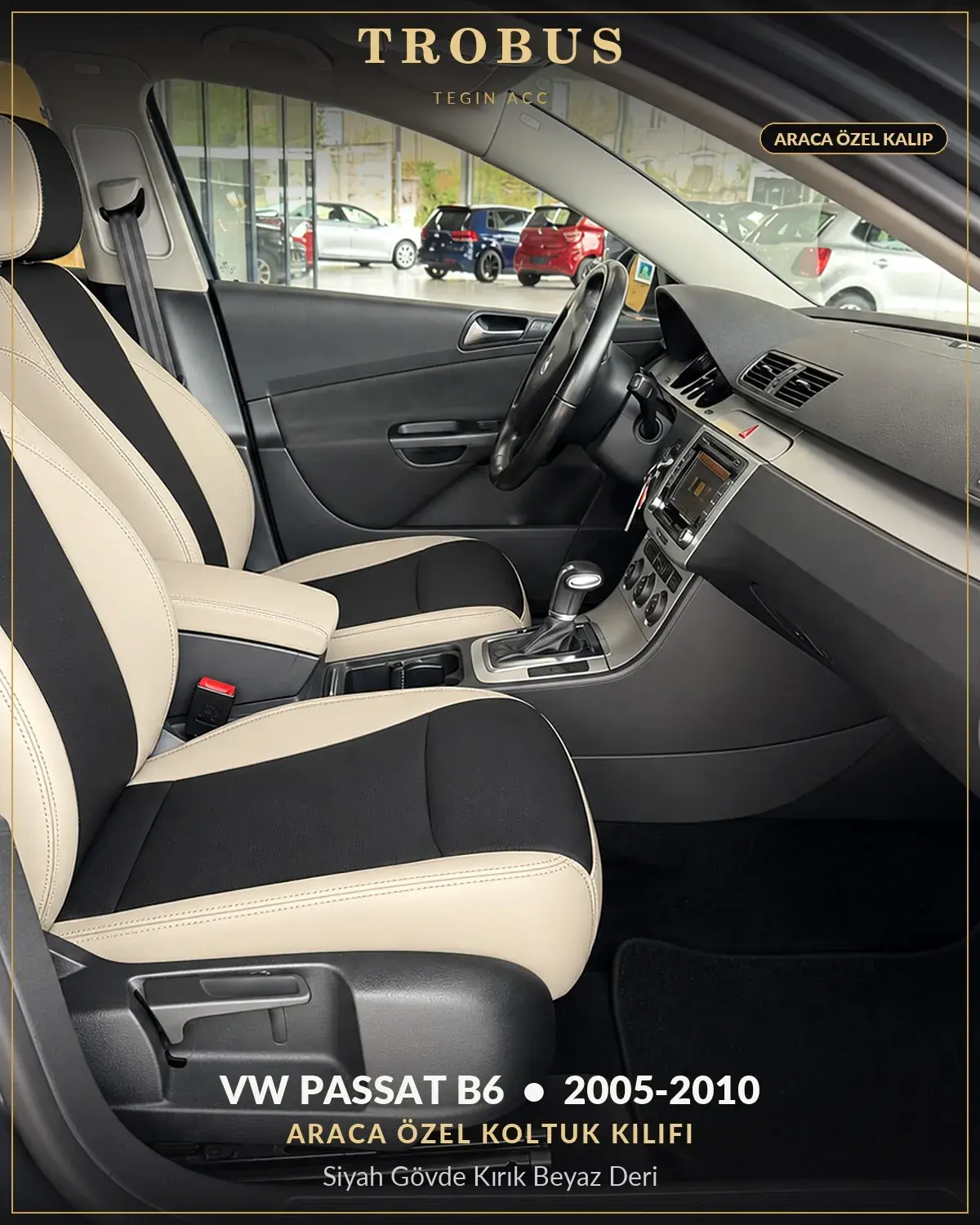 Volkswagen Passat B6 2005-2010 Araca Özel Koltuk Kılıfı Siyah Gövde Kırık Beyaz Deri (1)