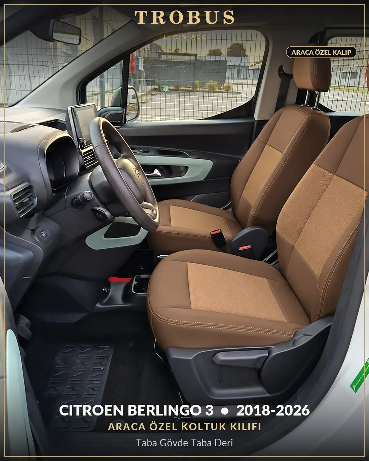 Citroen Berlingo 3 2018-2026 Araca Özel Koltuk Kılıfı Taba Gövde Taba Deri (1)