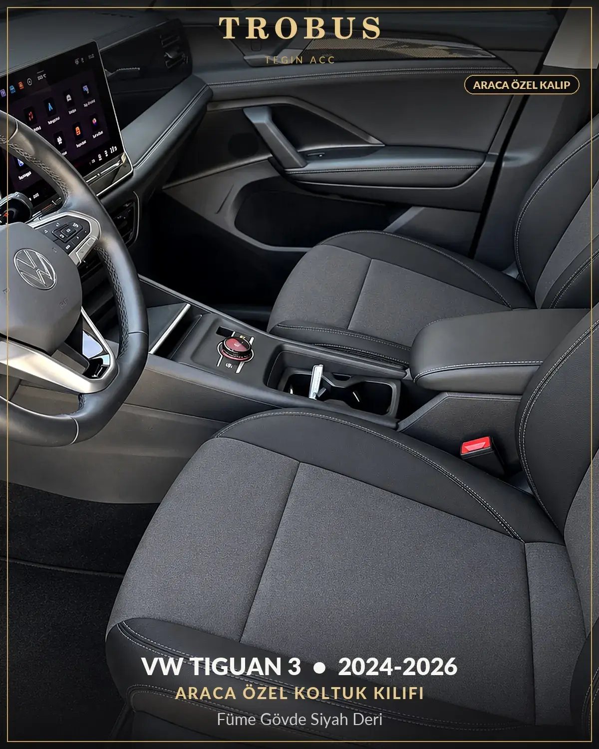 Volkswagen Tiguan 3 2024-2026 Araca Özel Koltuk Kılıfı Füme Gövde Siyah Deri (1)