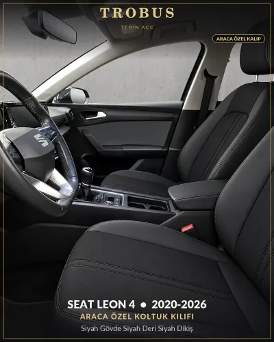Seat Leon 4 2020-2026 Araca Özel Koltuk Kılıfı Siyah Gövde Siyah Deri Siyah Dikiş