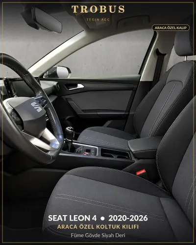 Seat Leon 4 2020-2026 Araca Özel Koltuk Kılıfı Füme Gövde Siyah Deri