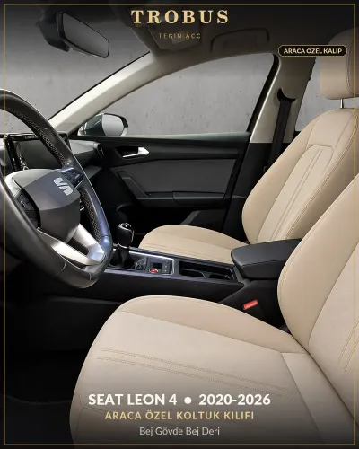 Seat Leon 4 2020-2026 Araca Özel Koltuk Kılıfı Bej Gövde Bej Deri