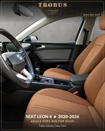 Seat Leon 4 2020-2026 Araca Özel Koltuk Kılıfı Taba Gövde Taba Deri
