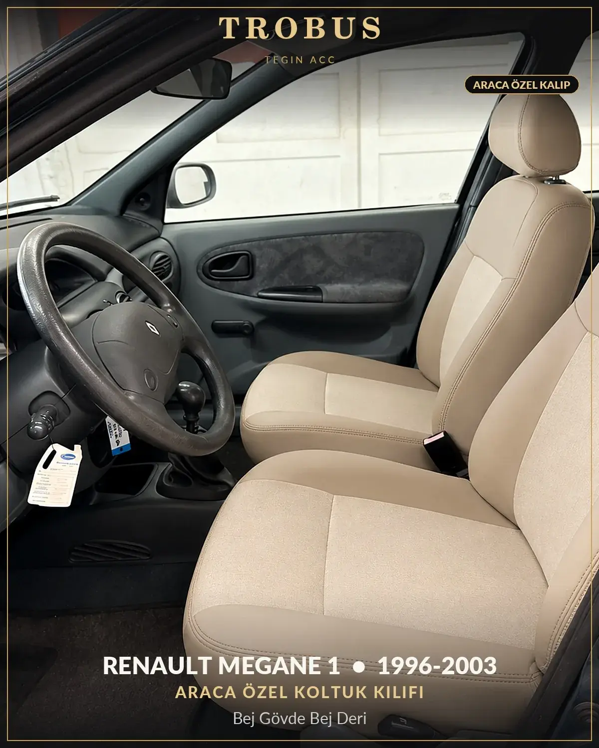 Renault Megane 1 1996-2003 Araca Özel Koltuk Kılıfı Bej Gövde Bej Deri (1)