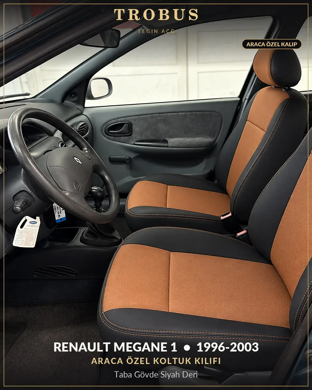 Renault Megane 1 1996-2003 Araca Özel Koltuk Kılıfı Taba Gövde Siyah Deri (1)