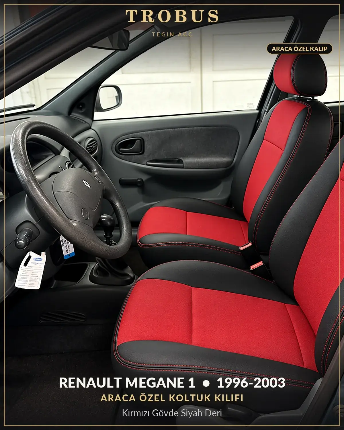 Renault Megane 1 1996-2003 Araca Özel Koltuk Kılıfı Kırmızı Gövde Siyah Deri (1)