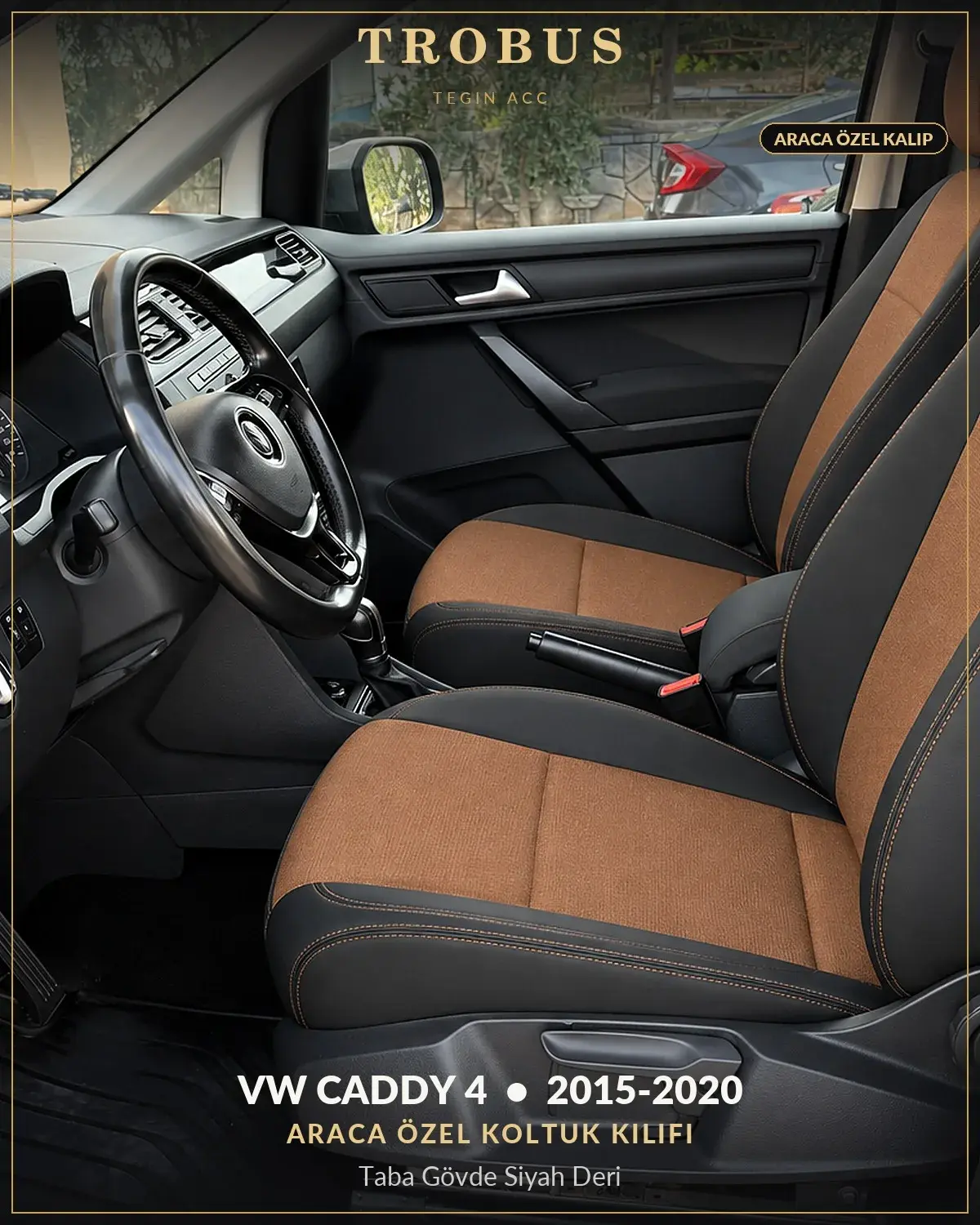 Volkswagen Caddy 4 2015-2020 Araca Özel Koltuk Kılıfı Taba Gövde Siyah Deri (1)