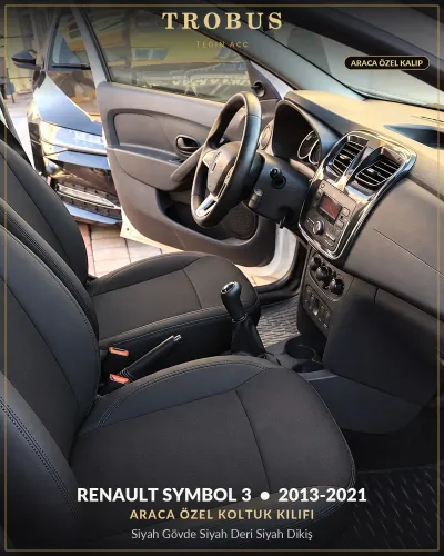 Renault Symbol 3 2013-2021 Araca Özel Koltuk Kılıfı Siyah Gövde Siyah Deri Siyah Dikiş