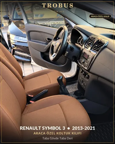 Renault Symbol 3 2013-2021 Araca Özel Koltuk Kılıfı Taba Gövde Taba Deri