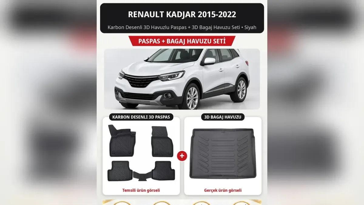 Renault Kadjar Paspas ve Bagaj Havuzu: 8D, 3D ve Kaput Rüzgarlığı