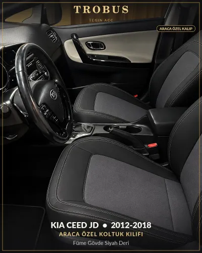 Kia Ceed JD 2012-2018 Araca Özel Koltuk Kılıfı Füme Gövde Siyah Deri