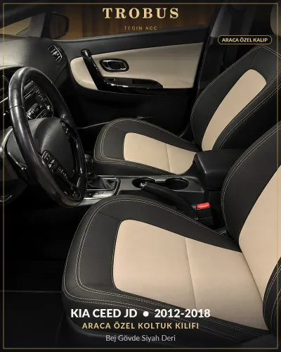Kia Ceed JD 2012-2018 Araca Özel Koltuk Kılıfı Bej Gövde Siyah Deri