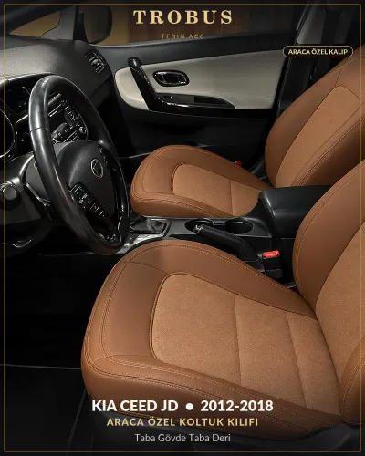 Kia Ceed JD 2012-2018 Araca Özel Koltuk Kılıfı Taba Gövde Taba Deri