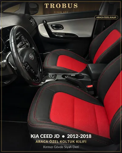 Kia Ceed JD 2012-2018 Araca Özel Koltuk Kılıfı Kırmızı Gövde Siyah Deri