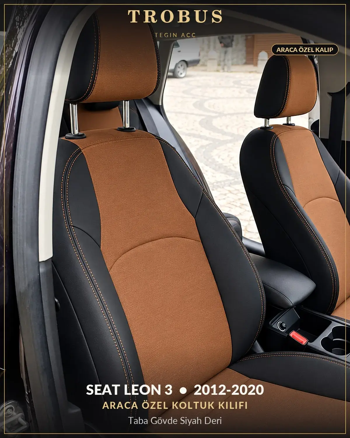 Seat Leon 3 2012-2020 Araca Özel Koltuk Kılıfı Taba Gövde Siyah Deri (1)