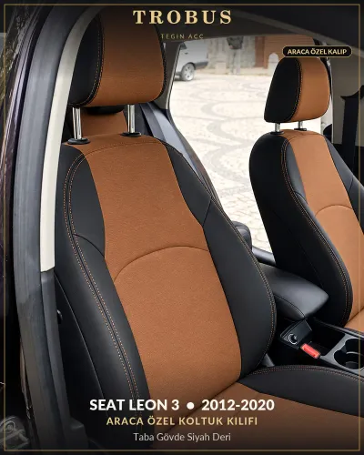 Seat Leon 3 2012-2020 Araca Özel Koltuk Kılıfı Taba Gövde Siyah Deri