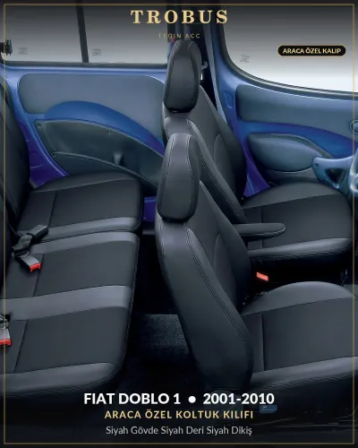 Fiat Doblo 1 2001-2010 Araca Özel Koltuk Kılıfı Siyah Gövde Siyah Deri Siyah Dikiş