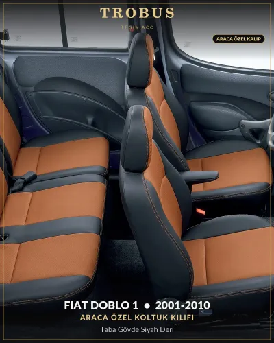 Fiat Doblo 1 2001-2010 Araca Özel Koltuk Kılıfı Taba Gövde Siyah Deri