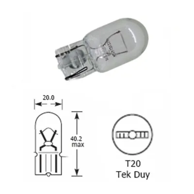 Halojen Park Ampulü T20 Dipsiz Tek Duylu WY21 12V 21W Sarı