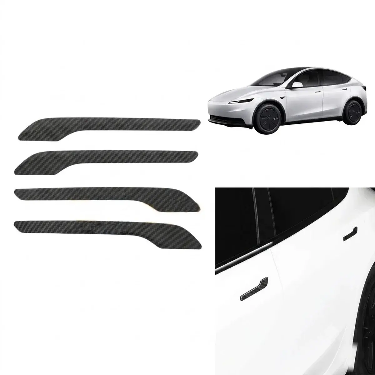 Tesla Model 3 2017 ve Sonrası Uyumlu 4'lü Karbon Desenli Kapı Kolu Dış Koruma Kaplaması Siyah