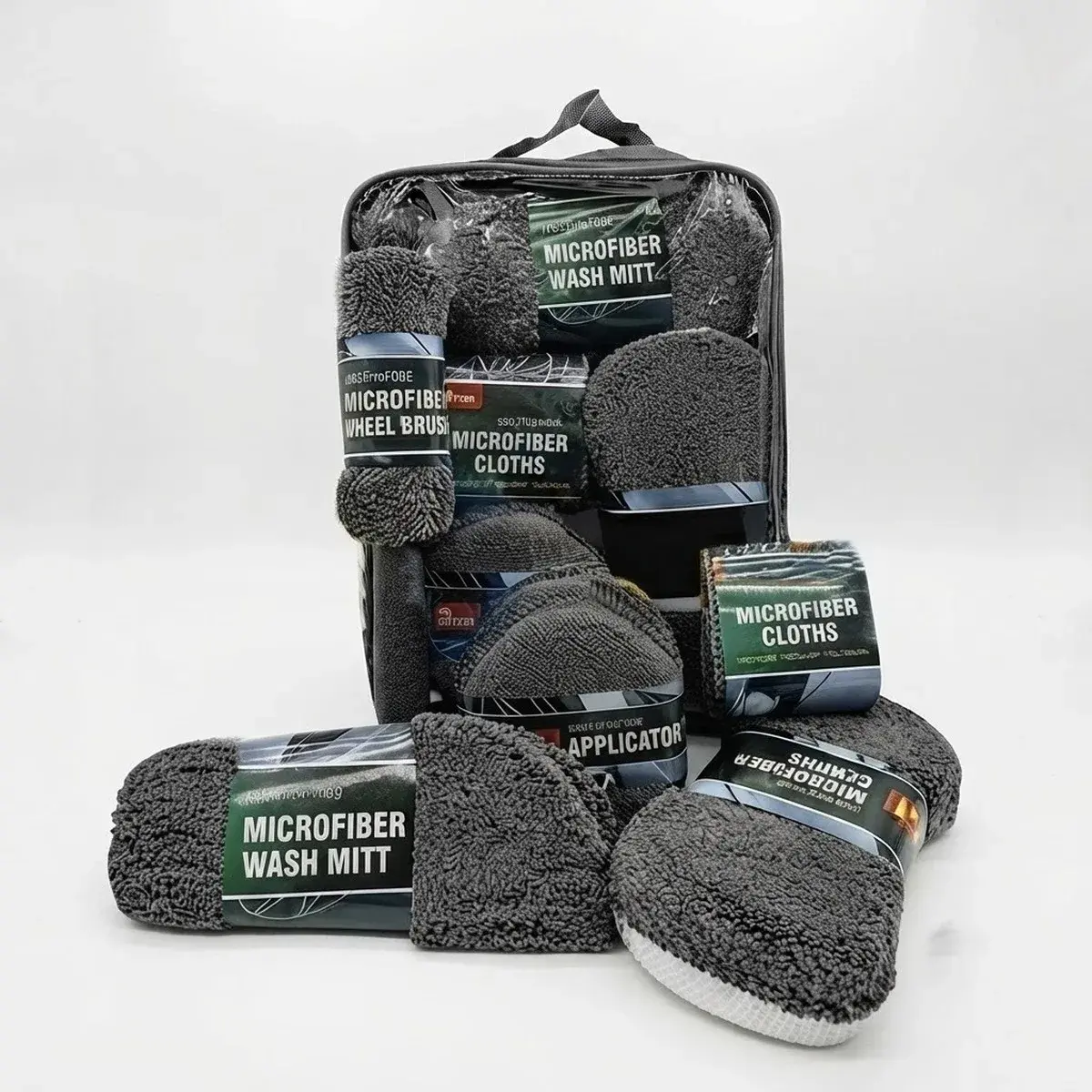Oto Yıkama Bakım Kiti Mikrofiber Profesyonel Araç Temizleme Seti 9 Parça Gri