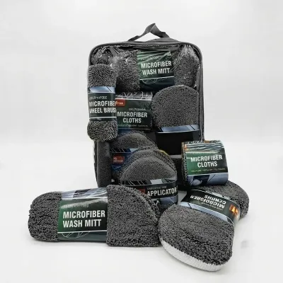 Oto Yıkama Bakım Kiti Mikrofiber Profesyonel Araç Temizleme Seti 9 Parça Gri