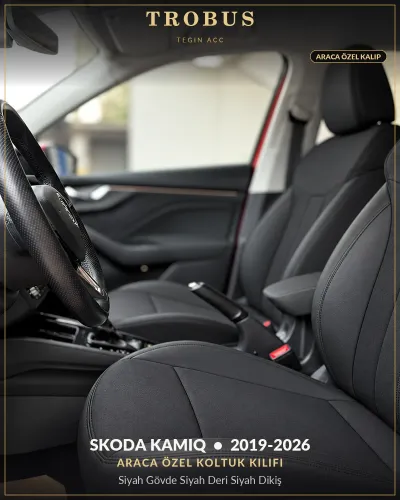 Skoda Kamiq 2019-2026 Araca Özel Koltuk Kılıfı Siyah Gövde Siyah Deri Siyah Dikiş