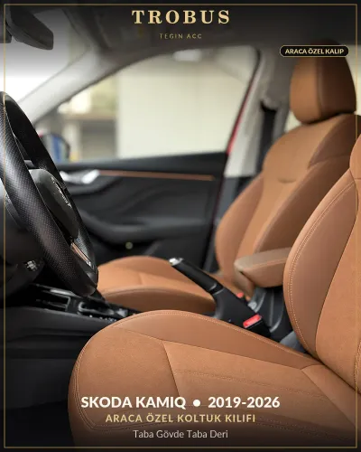 Skoda Kamiq 2019-2026 Araca Özel Koltuk Kılıfı Taba Gövde Taba Deri