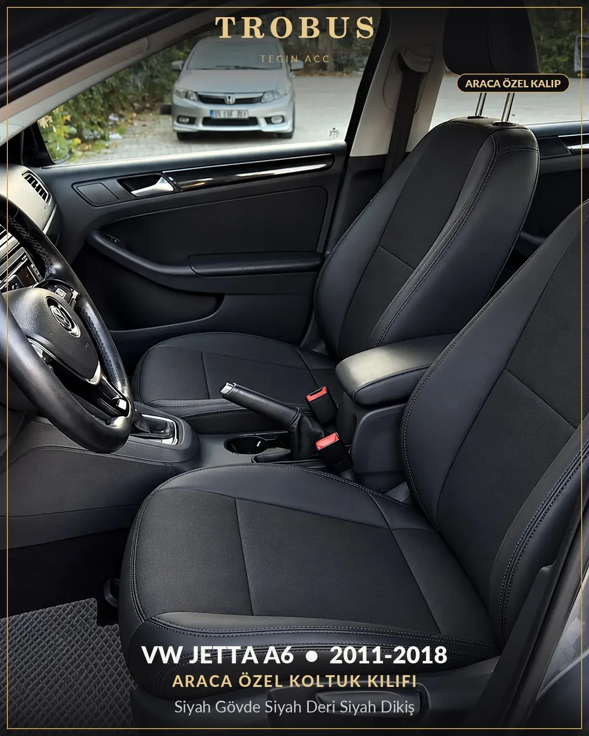 Volkswagen Jetta A6 2011-2018 Araca Özel Koltuk Kılıfı Siyah Gövde Siyah Deri Siyah Dikiş (1)