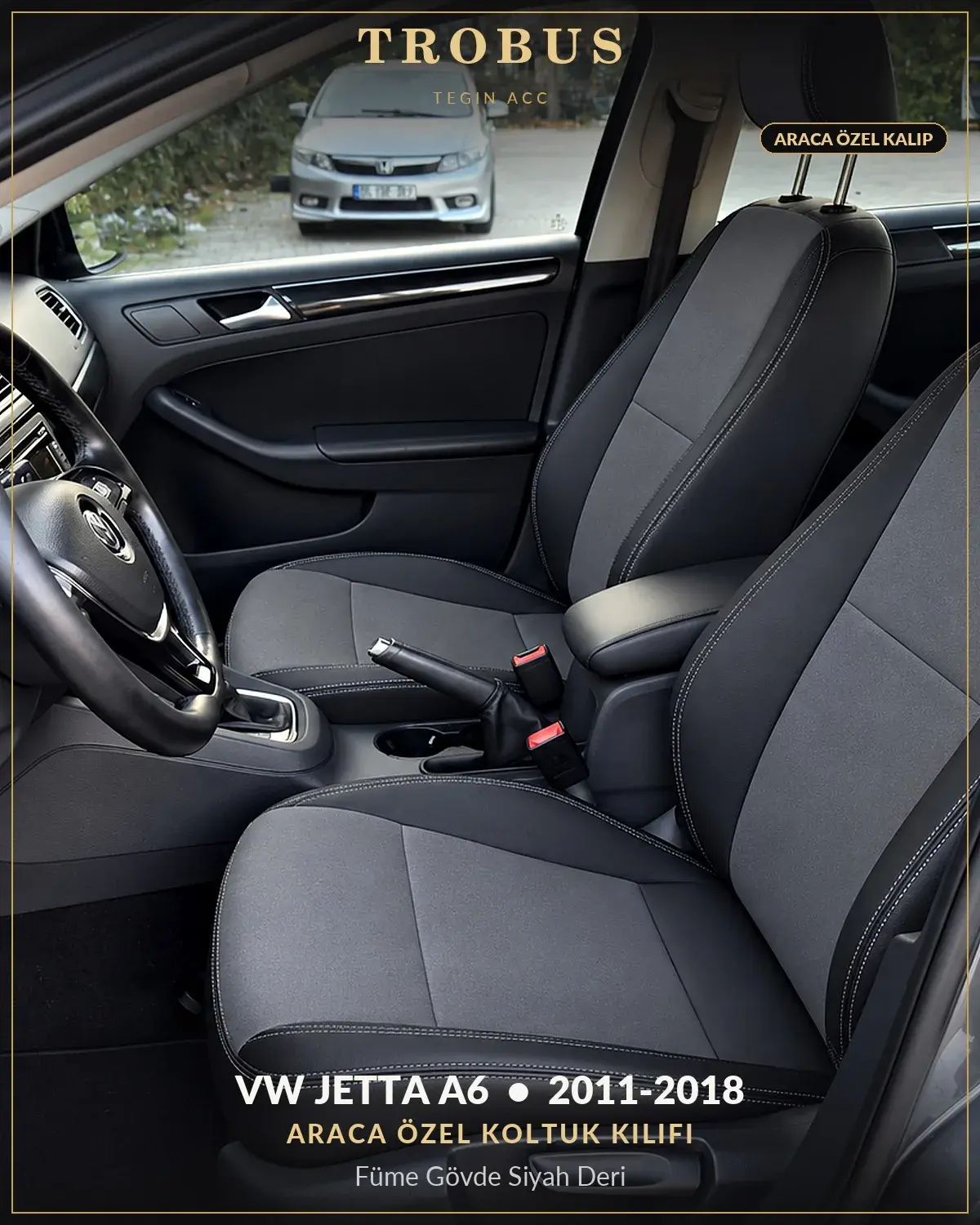 Volkswagen Jetta A6 2011-2018 Araca Özel Koltuk Kılıfı Füme Gövde Siyah Deri (1)