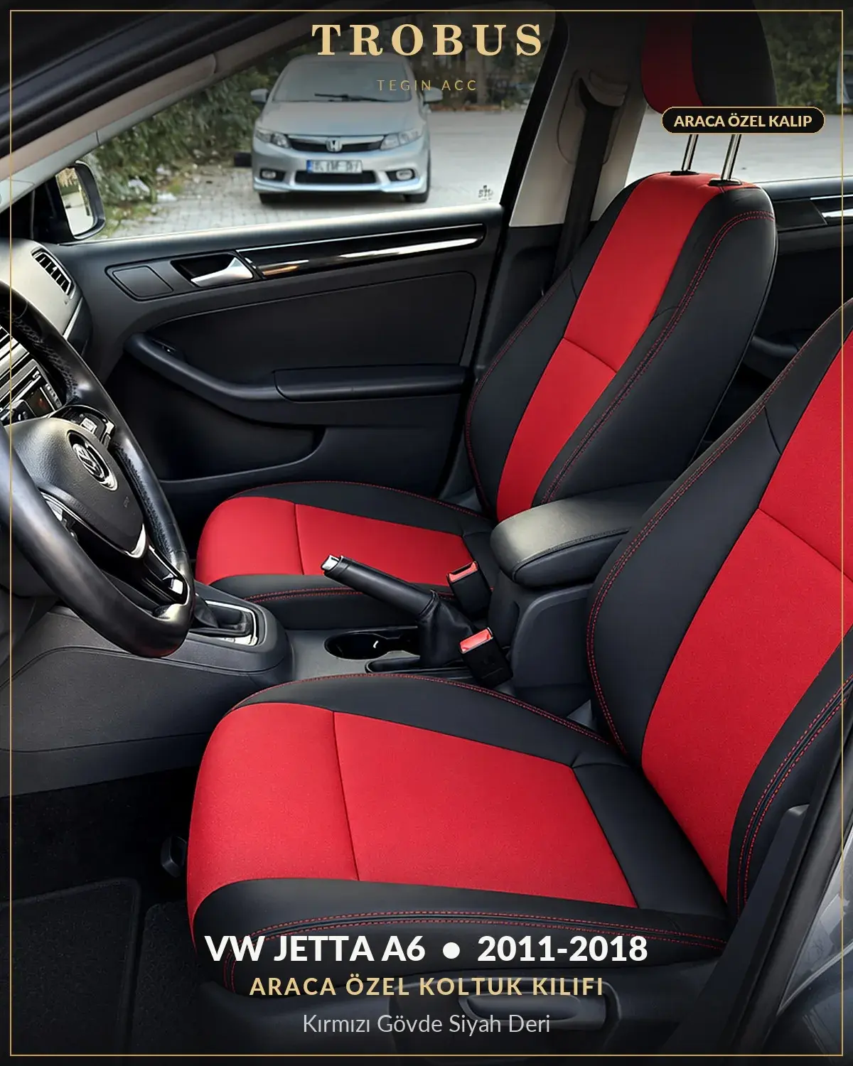Volkswagen Jetta A6 2011-2018 Araca Özel Koltuk Kılıfı Kırmızı Gövde Siyah Deri (1)